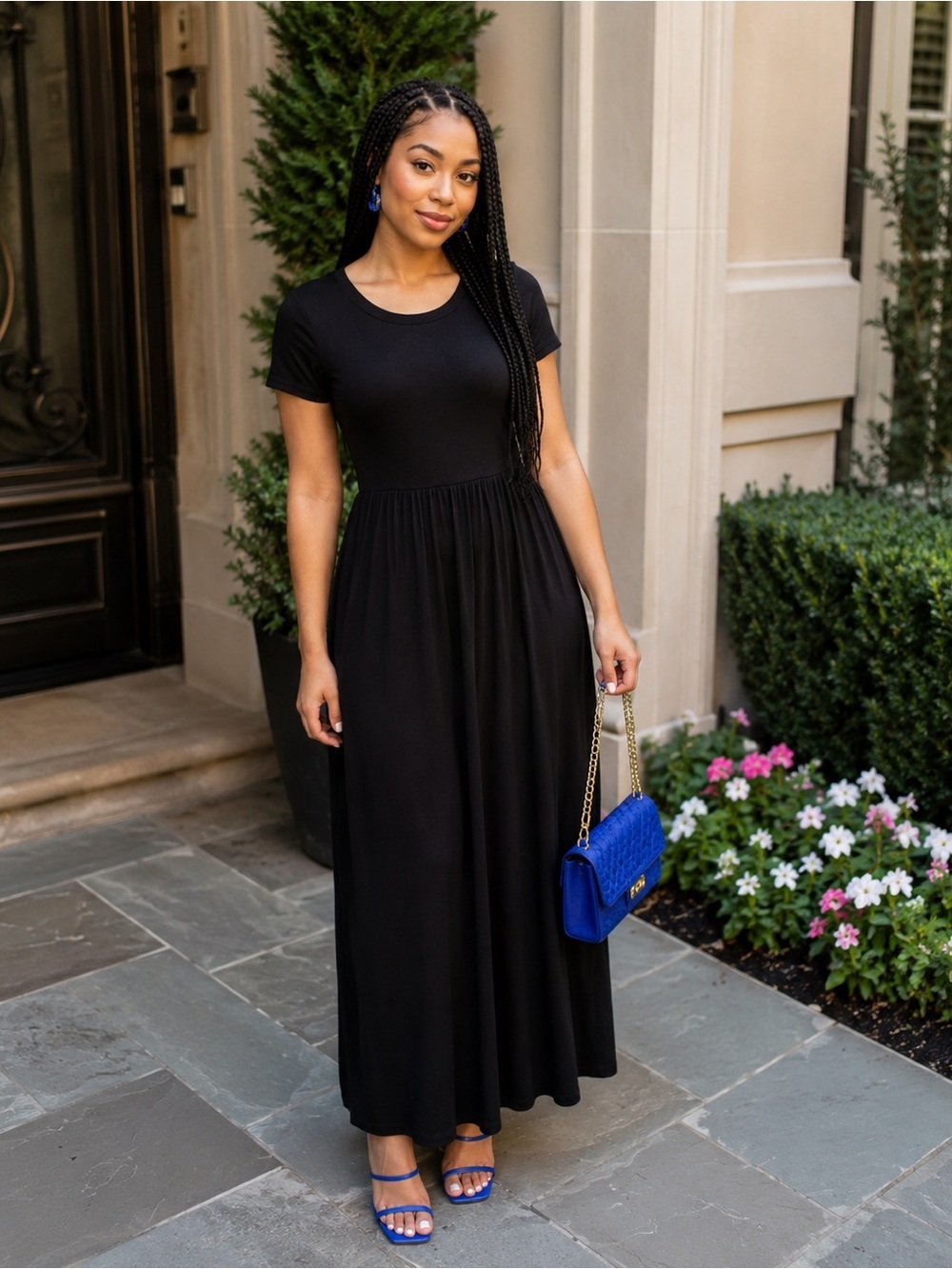 ⚡️2 for $38 Black Scoop Neck Maxi T-Shirt Dress